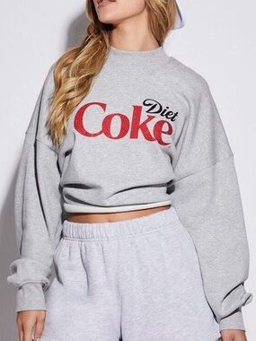 Forever 21  Diet coke  rhinestone graphic gray cropped oversized sweatshirt S